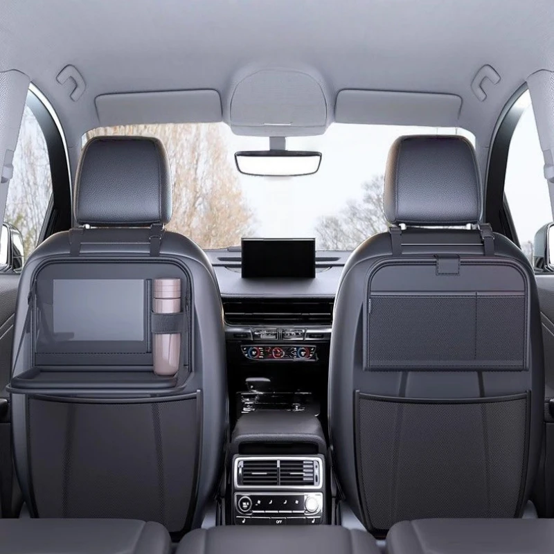Car Seatback Organizer Foldable Table Tray PU Leather Touch Screen Pocket Phone Tablet Holder Heat Proof Cup Holder for Travel - view 5