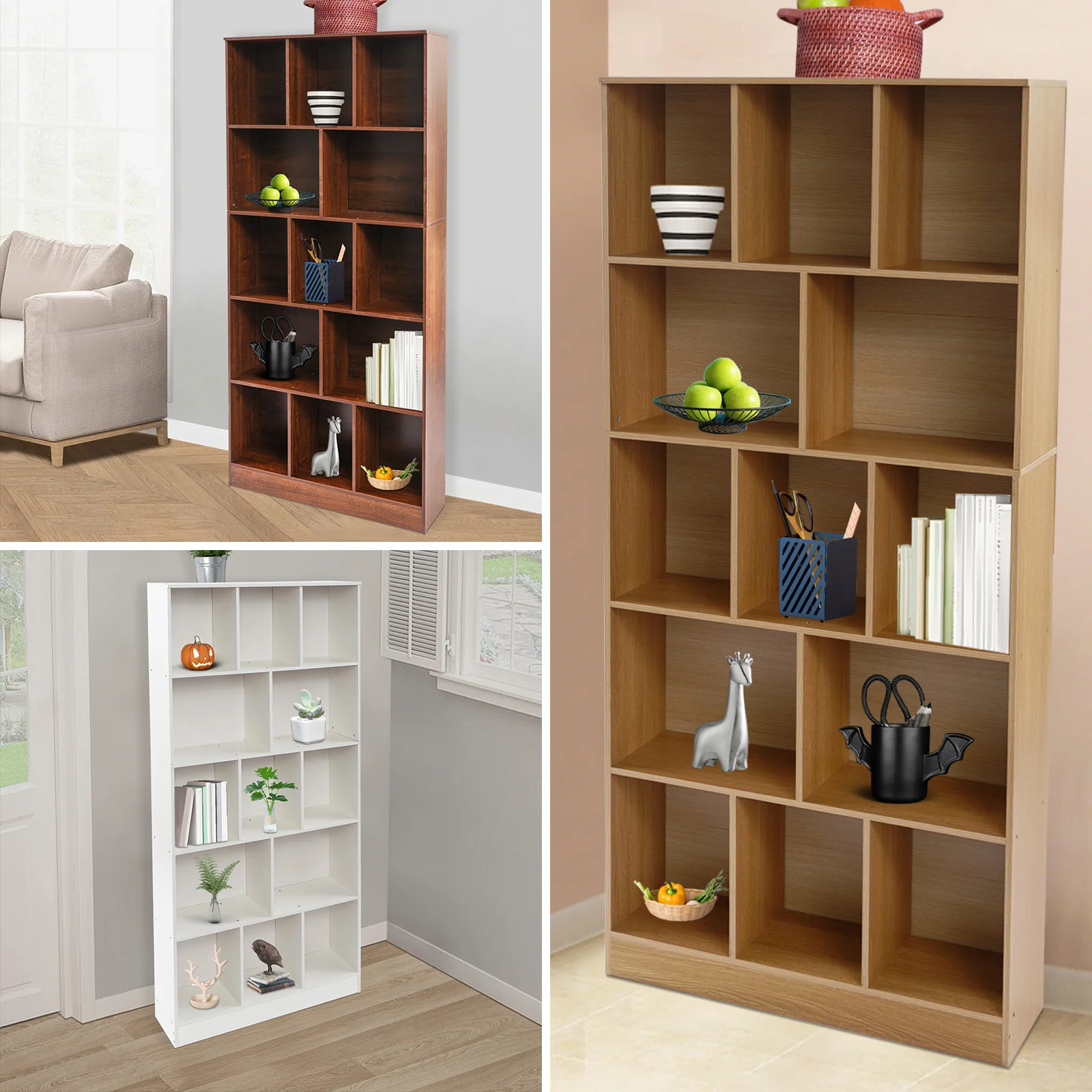 Estantería de 5 niveles, estantería de pie con capacidad de 66 libras para el hogar, oficina, biblioteca, organizador de almacenamiento, estante de exhibición moderno