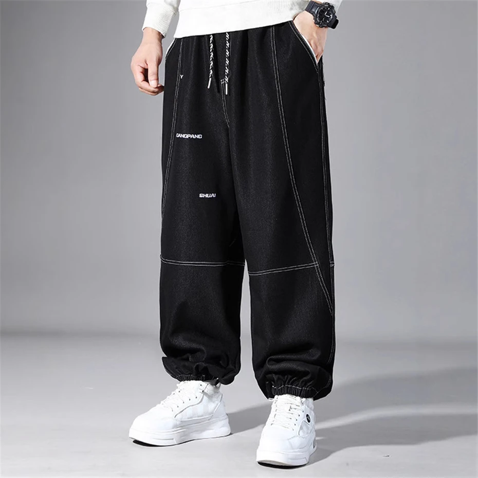 Celana Denim Ukuran Besar 10XL Pria Celana Jeans Jogger Fashion Kasual Desain Bordir Celana Denim Pria