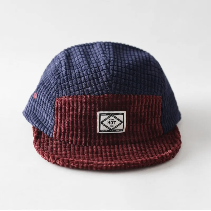 Neue Herbst- und Winter-Fünfteilige Farbblock-Cordhut mit Kurzer und Flacher Krempe für Männer und Frauen, Warme Vielseitige Baseballkappe – Detail 7