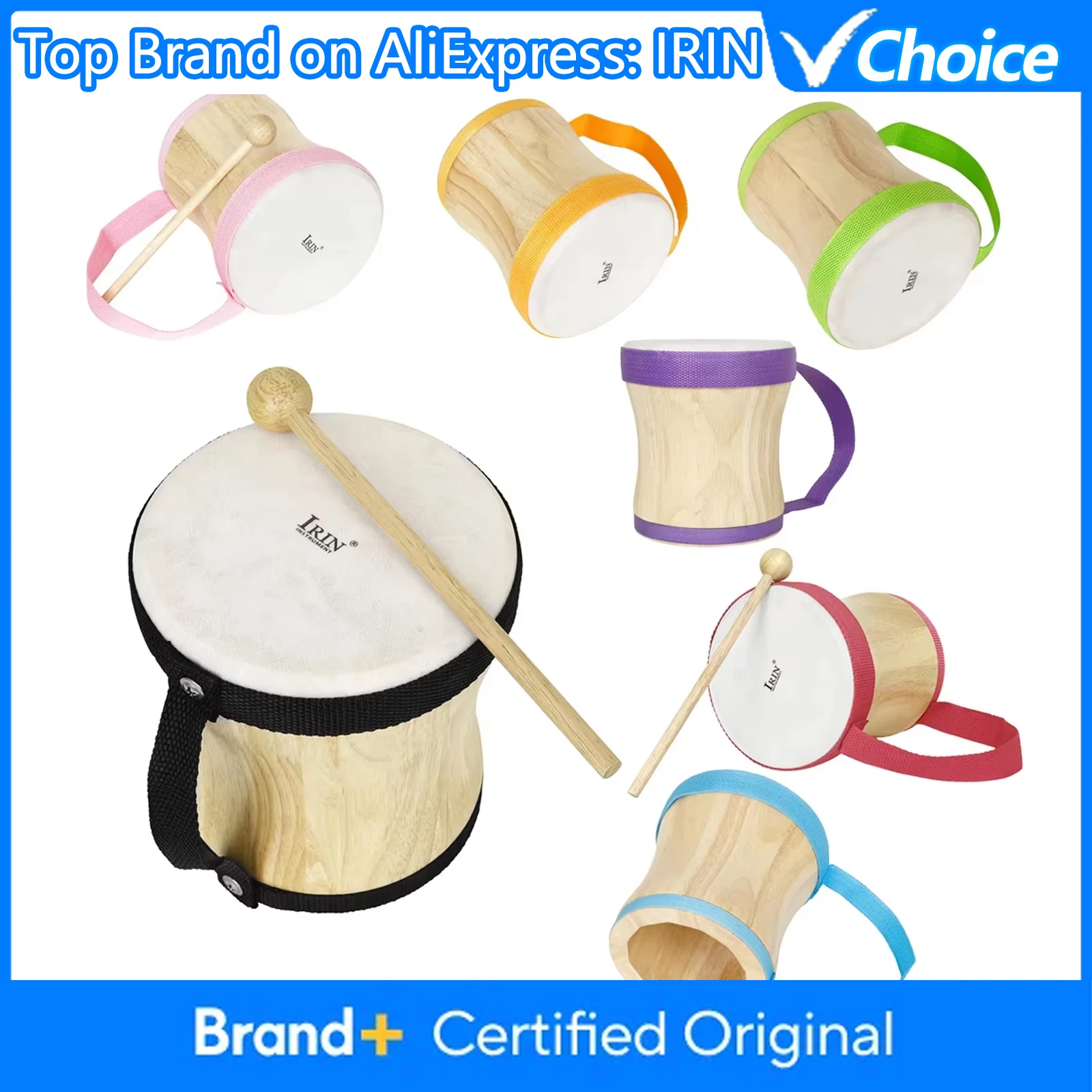 Tambor Indio IRIN, Instrumento Musical de Madera con Parche de Piel de Oveja, con Baquetas, Regalos Musicales para Niños, Tambores Profesionales Hechos a Mano