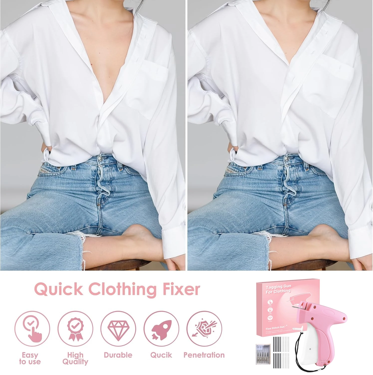Clothing Fixer Micro Stitch Gun Handheld Stitchy Tagging Gun  for Clothes Sewing Quilting Hemming with 1000 Fasteners, 5 Needles
