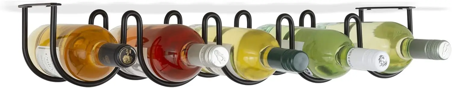 5-Bottle Under Cabinet Wine Rack, Metal Black Kitchen Organizer for Liquor Storage and Wall Mount