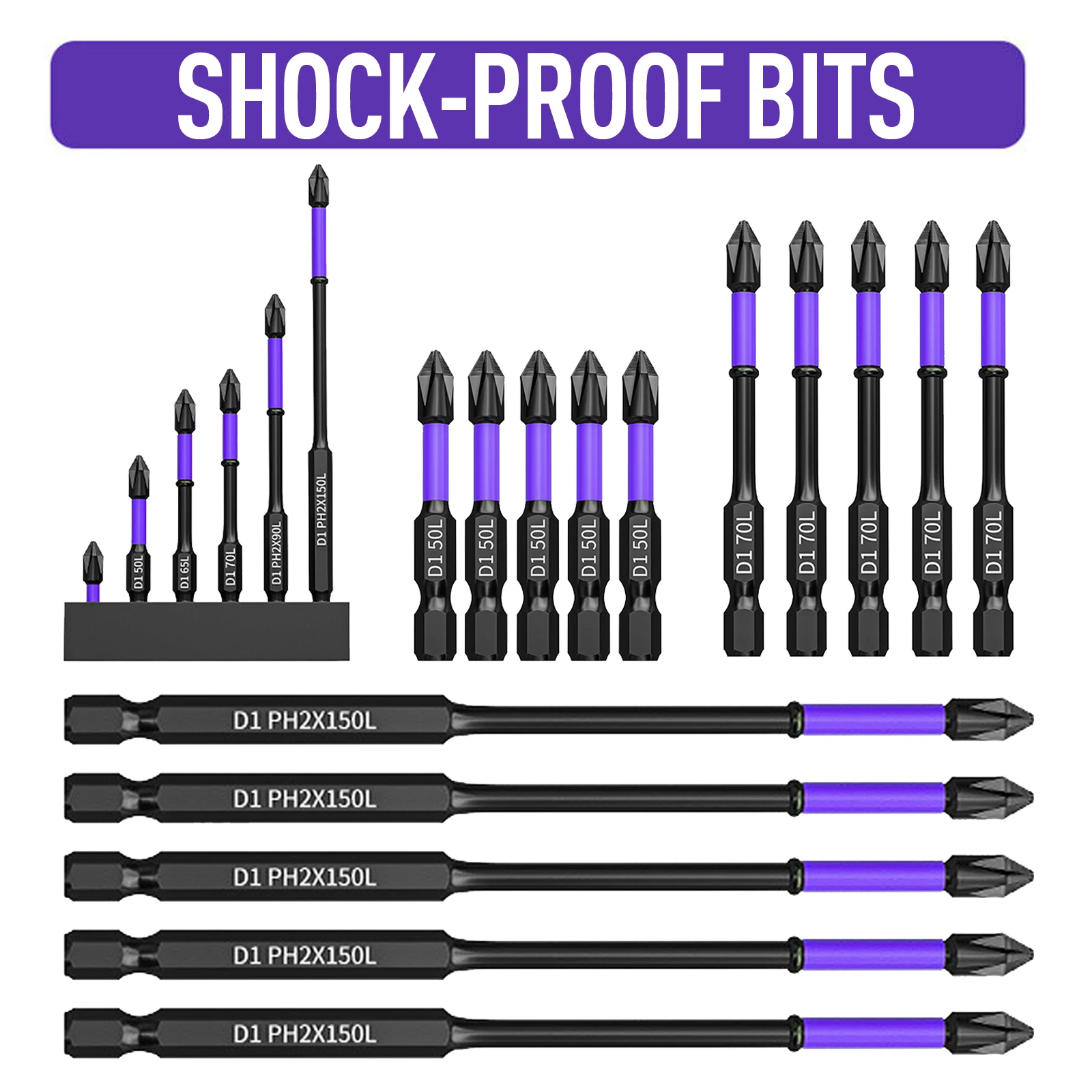 D1 Anti-Slip และ Shock-Proof Bits ไขควง Bits,ความแข็งสูง Strong Magnetic