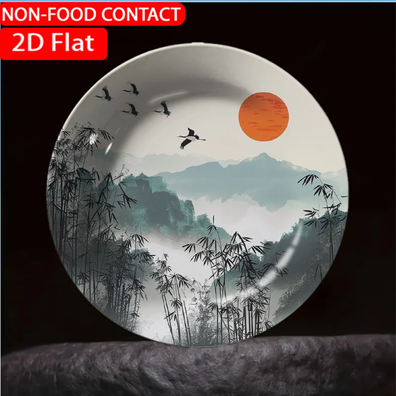 1 plato de cerámica naranja con pintura asiática de grúas, no apto para contacto con alimentos, adornos para el hogar, decoración para sala de estar y dormitorio.