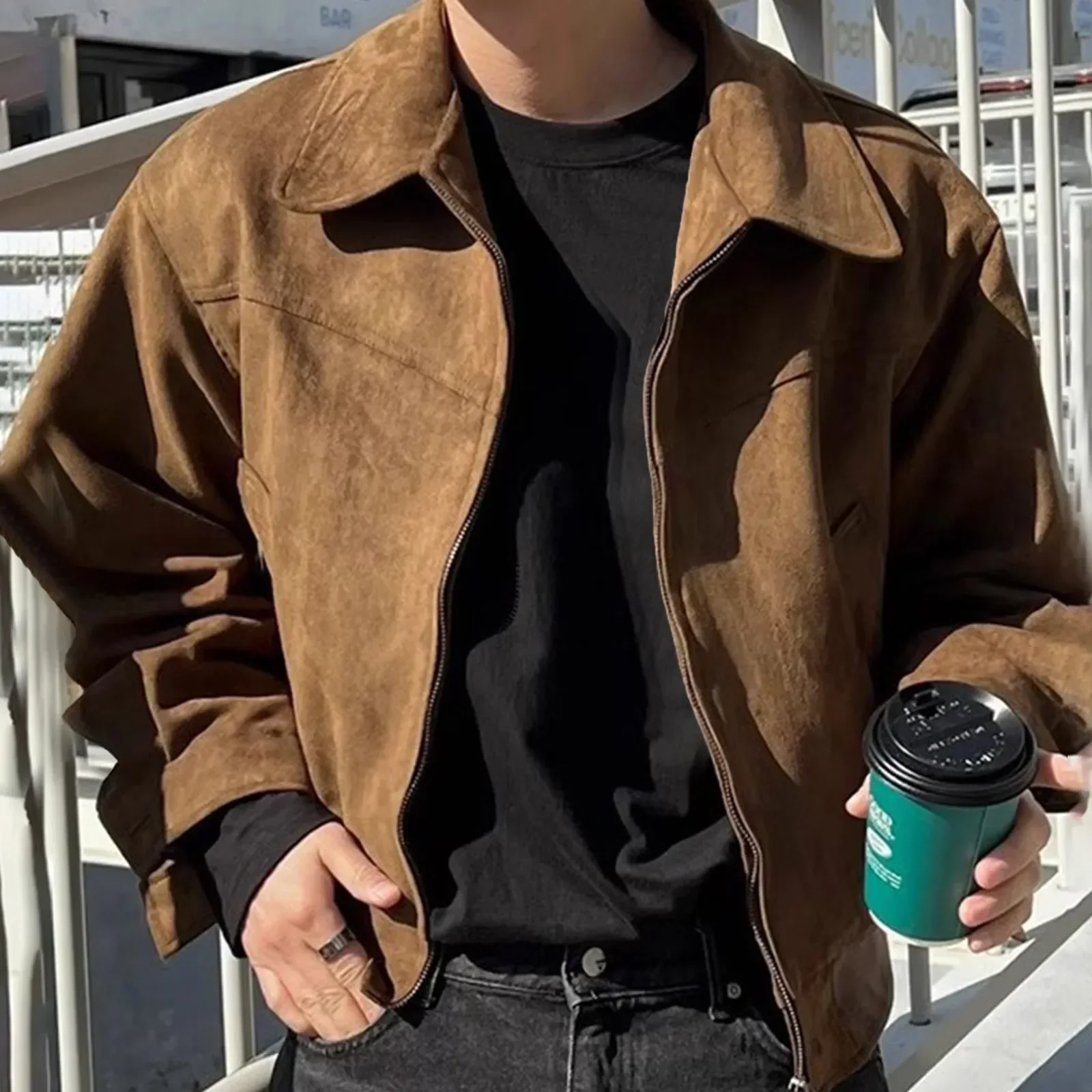 

Men'S Vintage Short Lapel Jacket Autumn Zipper Fashion Suede Jacket Outwear Windbreaker Male Clothes Winter Jacket Men