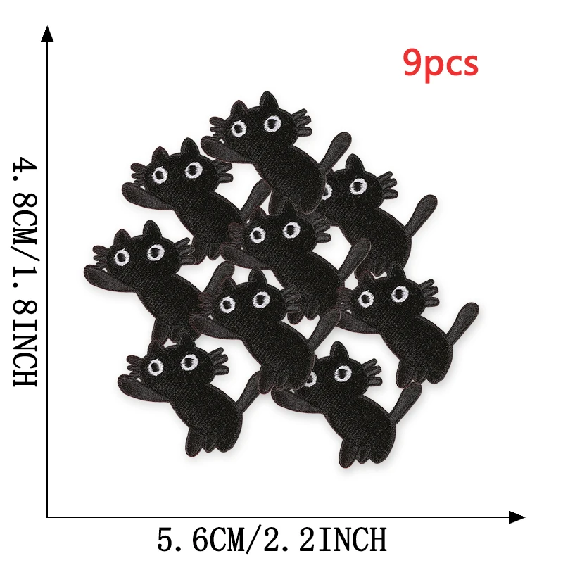 9 stücke Schwarze Katzen Nette Anime Eisen Auf Patches Für Kleidung Gestickte Lot Jacke Stoff Nähen Kinder Aufkleber Pack Diy parche Mochila – Detail 3