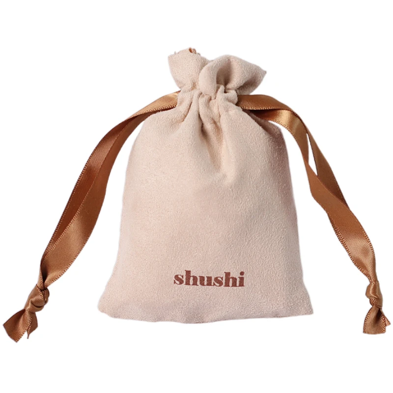 

Nude Suede Gift Bags Custom Logo Sack Watch Perfume Mascara Eyelashes Makeup Drawstring Pouch Jewelry Ivory Flannel Sachets