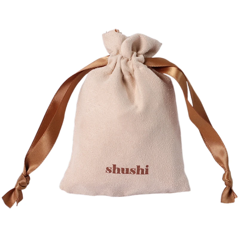 Nude Suede Gift Bags Custom Logo Sack Watch Perfume Mascara Eyelashes Makeup Drawstring Pouch Jewelry Ivory Flannel Sachets