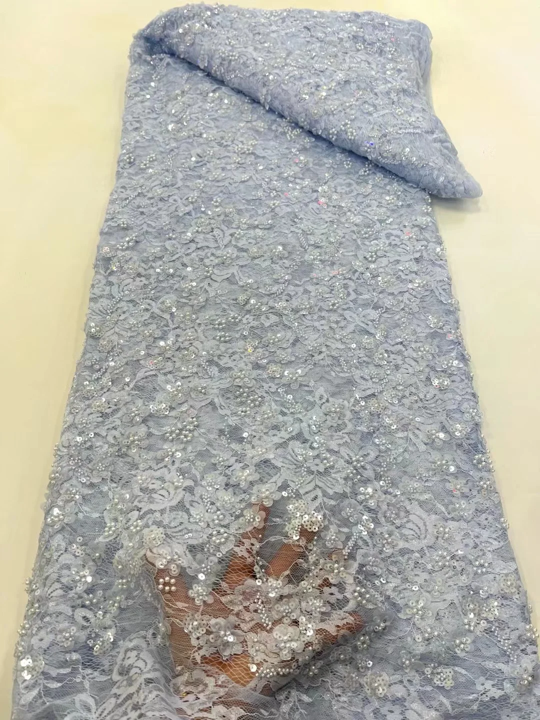 African Sequins Embroidery Lace Fabric, Groom Lace Fabric, Luxury Beaded Wedding Party Dress, High Quality, LY6601, 5 Yards