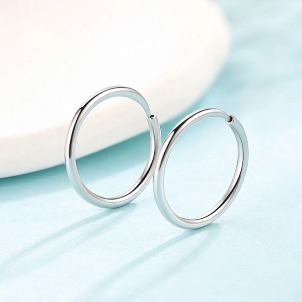 

Real Pure Platinum 950 Hoop Men Women Lucky 11mm Glossy Circle Small Earrings