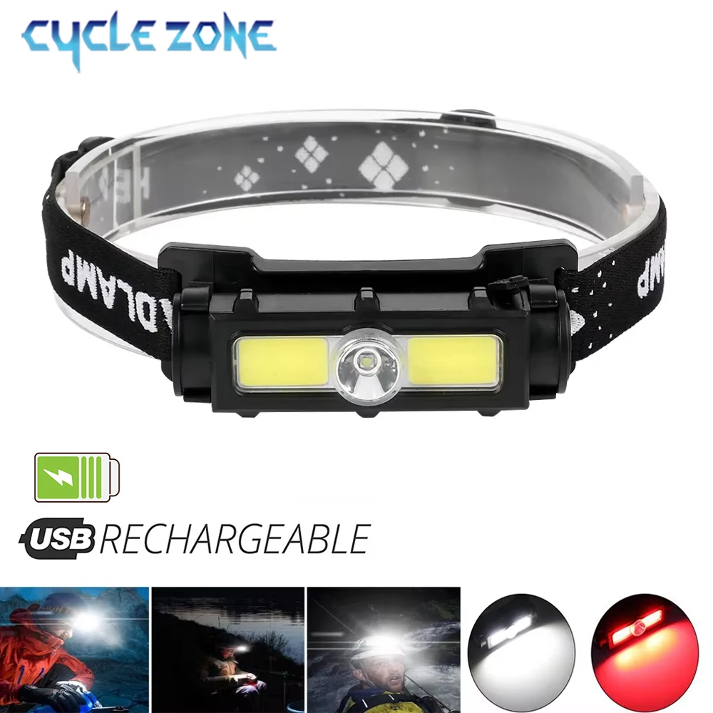 

Rechargeable Headlamp with Magnet COB LED Headlight 7 Modes Outdoor Camping Night Fishing Running Head Lantern Red Warning Light