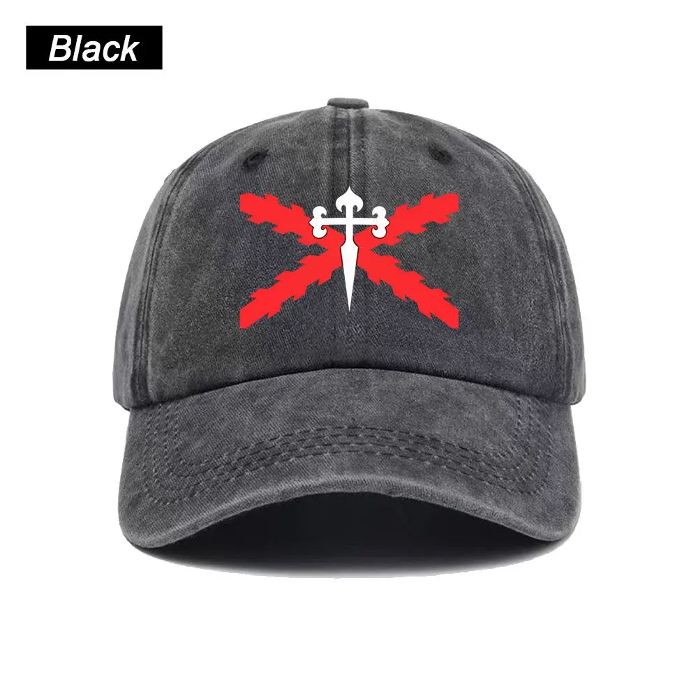 Vintage Washed Baseball Cap Red Crossed Swords Cross Of Santiago Print Graphic Unisex Streetwear Casual Trucker Style Cotton Hat