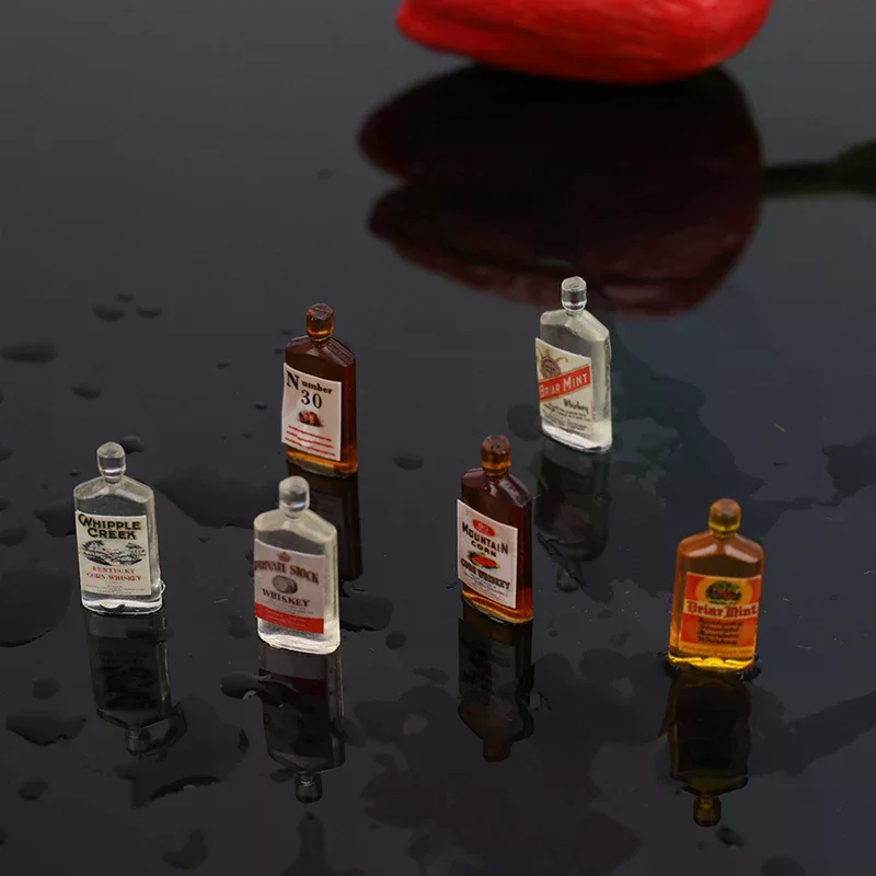 

6pc 1:12 Dollhouse Miniature Accessories Mini Resin Whiskey Wine Bottle Toys For Kids Creative Play