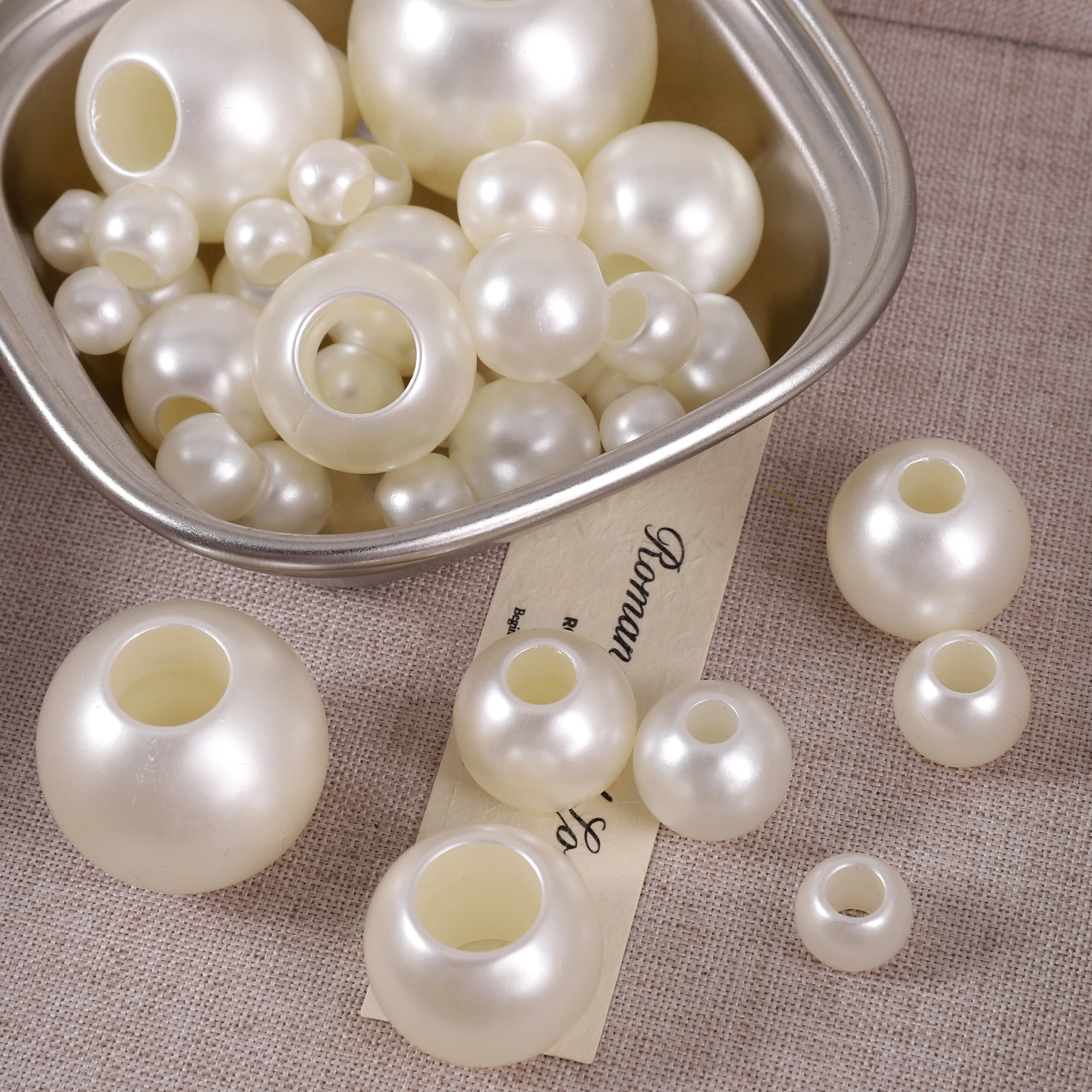 8-30mm 2-200Pcs/bag Big Hole ABS Imitation Pearl Beads Ivory Round Beads For Jewelry DIY Making Hairband Bracelet Accessories