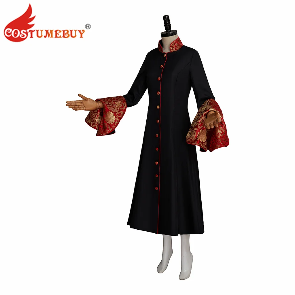 Women's Clergy Cassock Trumpt Sleeve Medieval Priest Robe Clergyman Vestments Medieval Ritual Robe Single Breasted Black Robe