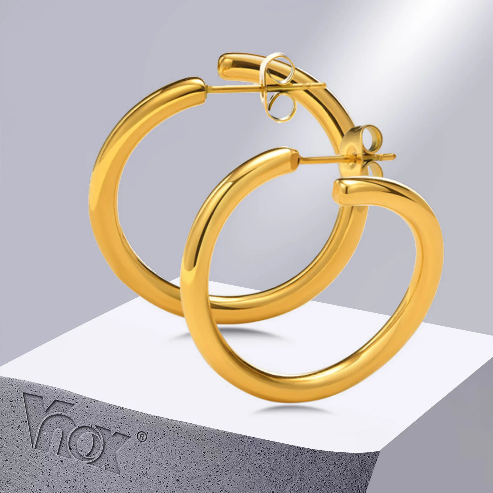 Vnox New Trendy Irregular Cricle Hoop Earrings for Women Girls, Gold Color Stainless Steel Geometric Earring Party Gifts Jewelry