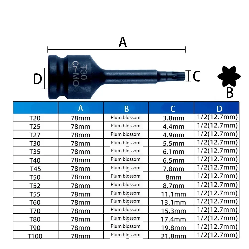 10pcs 1/2 Inch Drive Torx Star Bit Socket Sets T20-T80 Socket Bits Set T20 T30 T40 T45 T50 T52 T55 T60 T70 T80 Easy To Store