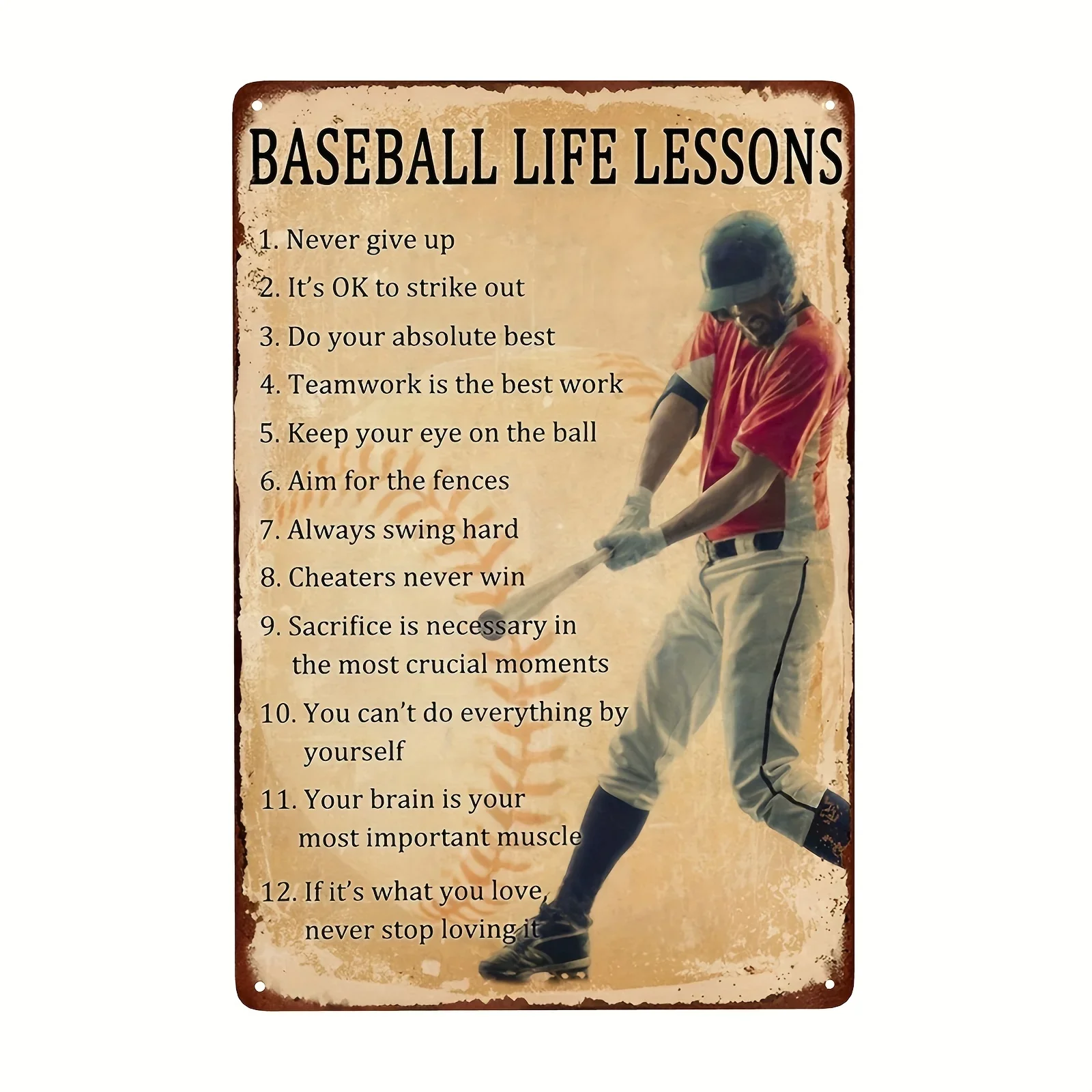 Baseball Life Lessons Never Give Up Retro Baseball Metal Tin Signs Vintage Baseball Decor Room Home Bedroom Classroom Posters