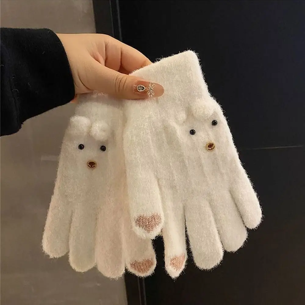 Daily Knitting Warm Gloves Touch Screen Elastic Knitted Mittens Thicken All Finger Gloves for Outdoor Cycling Driving