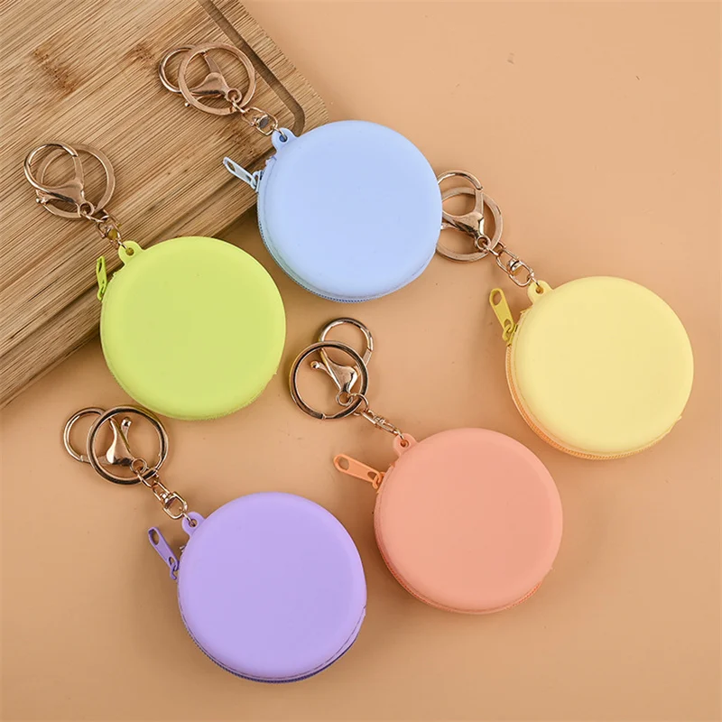 Korea Cute Coin Wallet Case Round Silicone Keychain Coin Bag Small Girls Key Bag Mini Headset Bag Purse Kid Gift Accessories