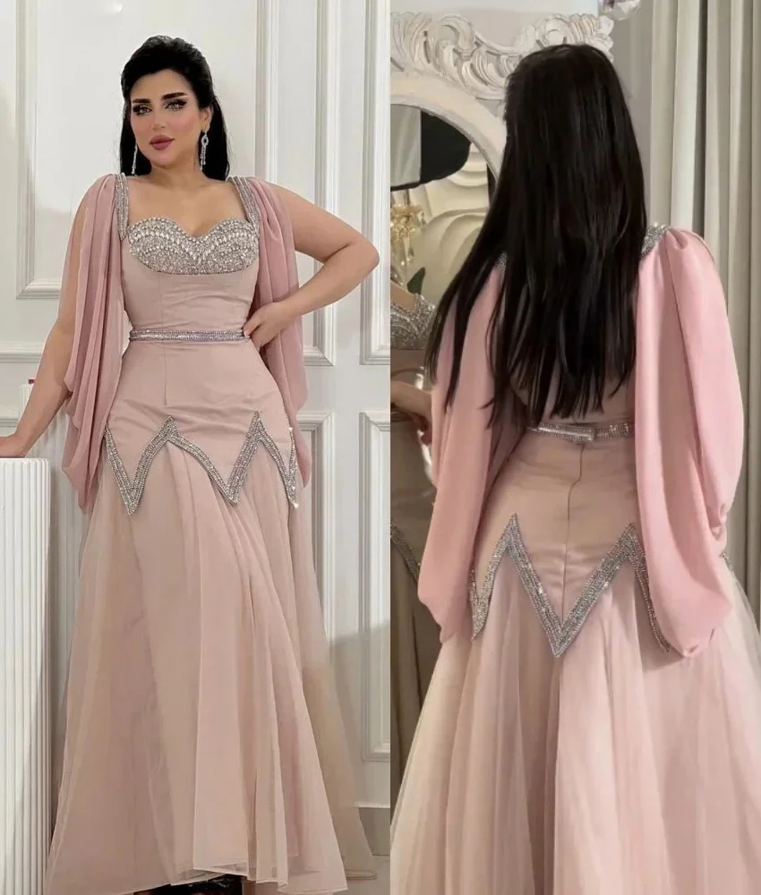 

Customized Luxury Tulle A-Line Spaghetti Straps Crystal Evening Dress High Quality Sweetheart Sleeveless After Party Dress