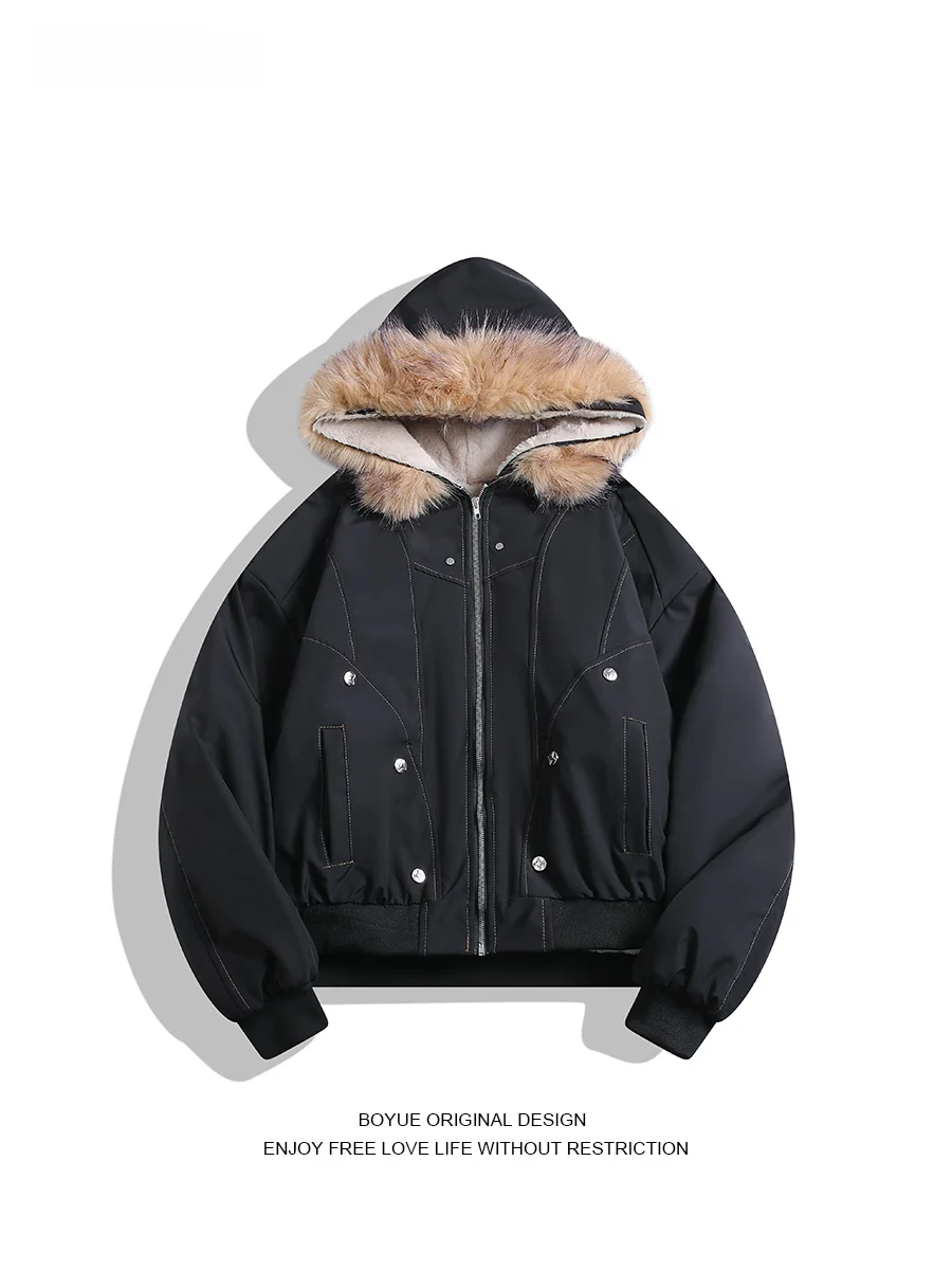 

Мужская повседневная теплая куртка Boyue American Sle с капюшоном и съемным меховым воротником, на флисовой подкладке, молодежный стиль