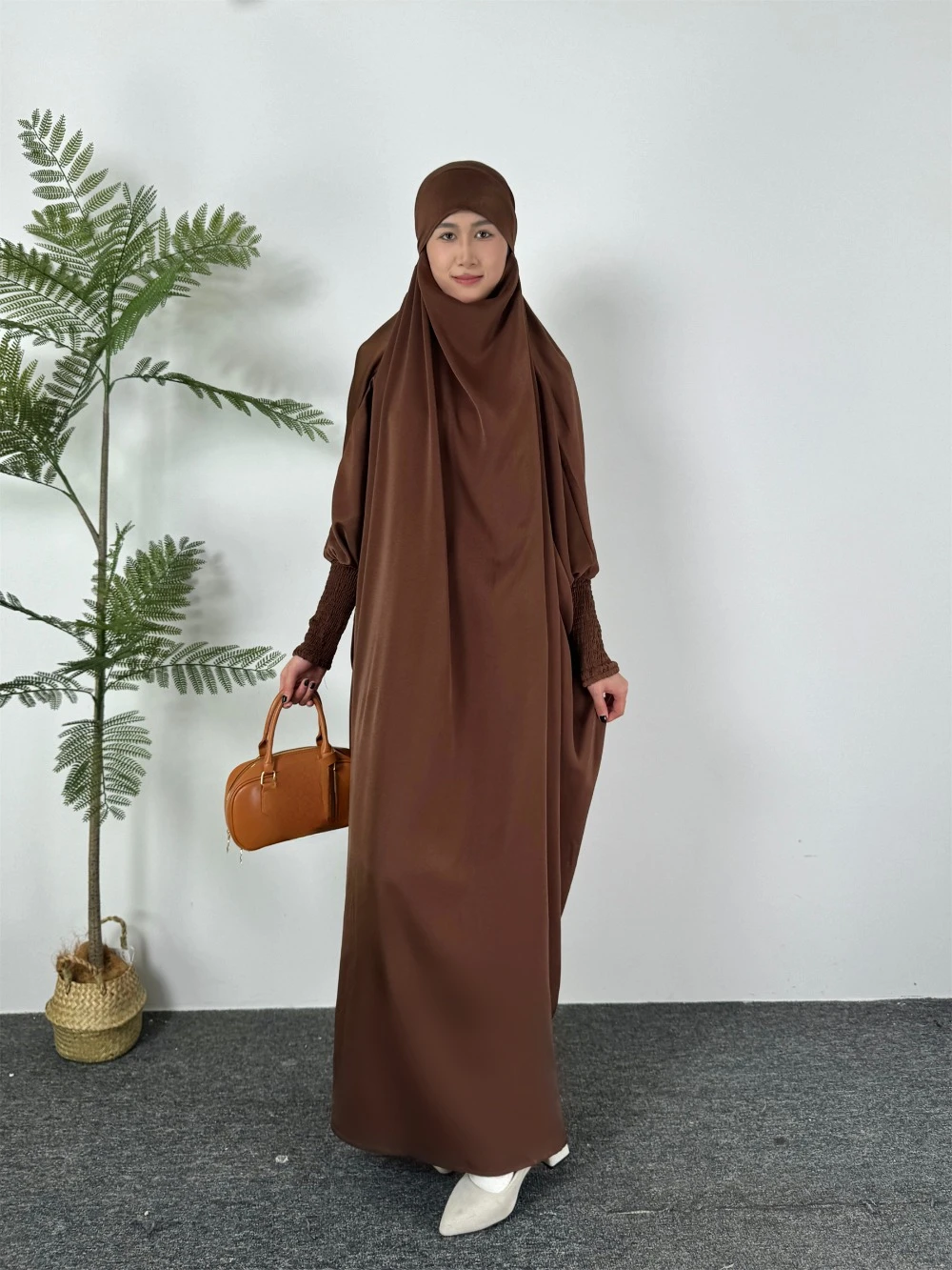 Vestido de oração feminino Ramadan Abayas, roupa islâmica, kaftan muçulmano, capuz sólido, manga de blusa, peça única, Jilbab