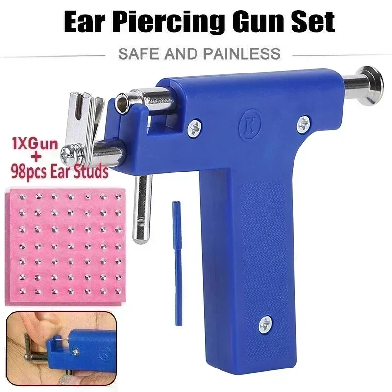 98PCS Ear Piercing Tool Kit Body Nose Navel Lips Tongue Piercing Gun Machine Hole Peicing Guns For Salon Home Pearcings Kits