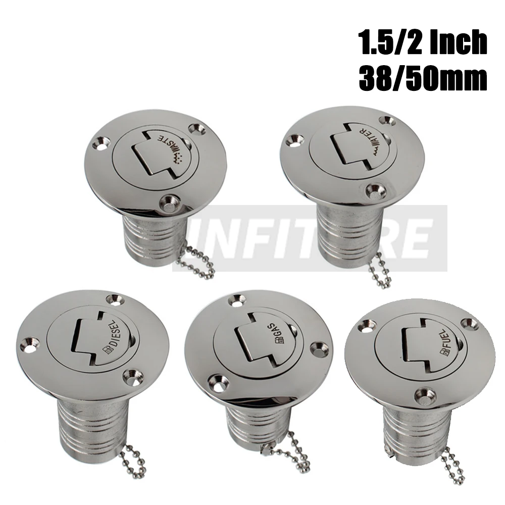 New Deck Filler GAS DIESEL FUEL WASTE WATER 38mm 50mm Mirror Polish Marine Boat Hardware Deck Filler Cap Boat Accessories