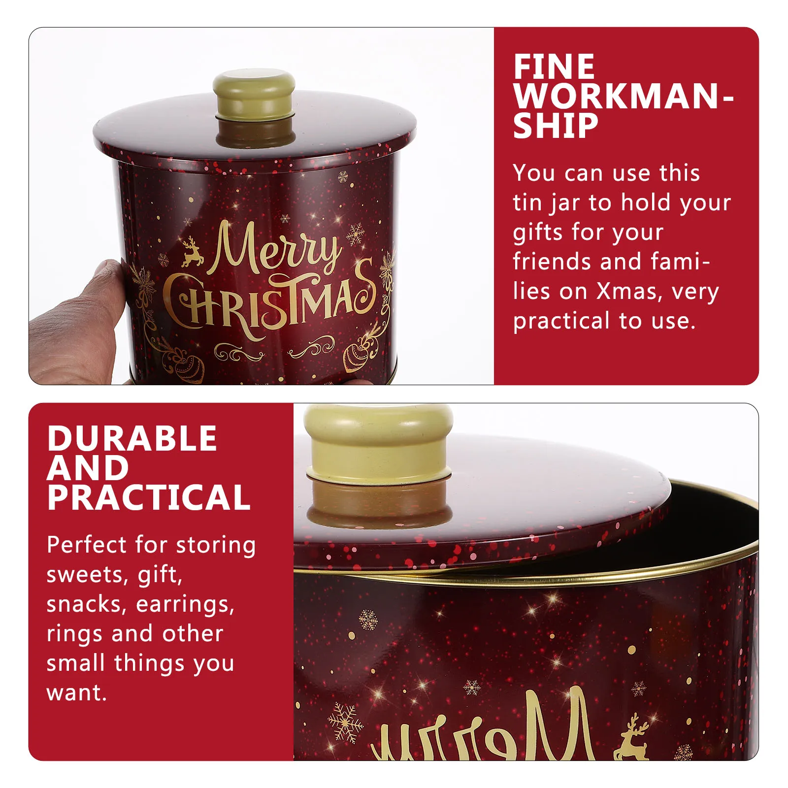 

2Pcs Storage Tinplate Jars Christmas Gift Boxes Empty Containers for Sweets Snacks Jewelry Holiday Keeper Tin