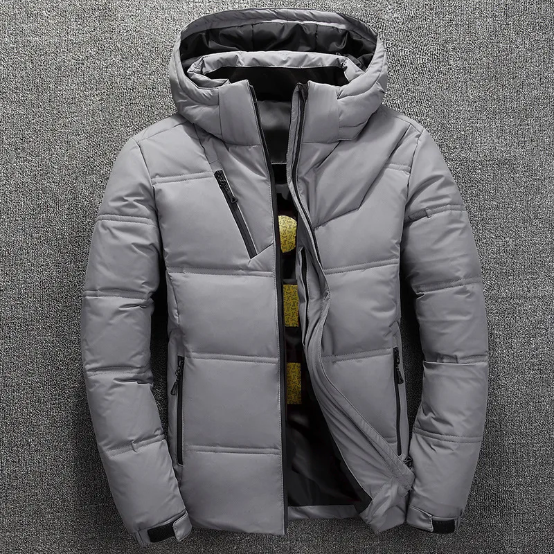 Men's hooded detachable down jacket, outdoor multi pocket zipper design, thick and warm top, fashionable parka coat
