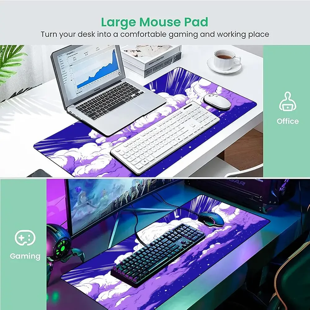 Muismat Bureaumat Illustratie met cloudthema Muismat met gestikte randen Antislip rubberen basis toetsenbord Uitgebreide pad gamingmat