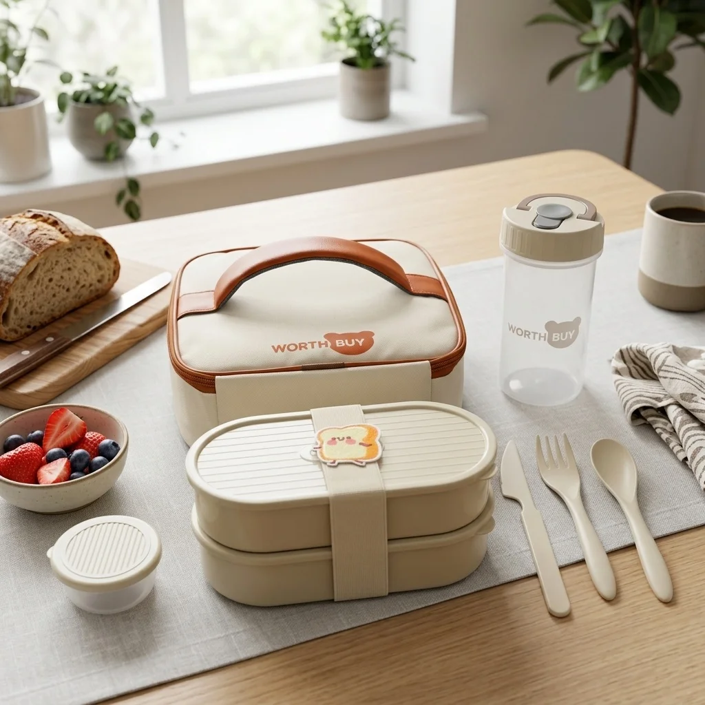 2Pcs/Set Cartoon Kids Bento Box With Strap Oval Plastic Lunch Box With Single/Double Grid Portable Fruit Salad Food Container