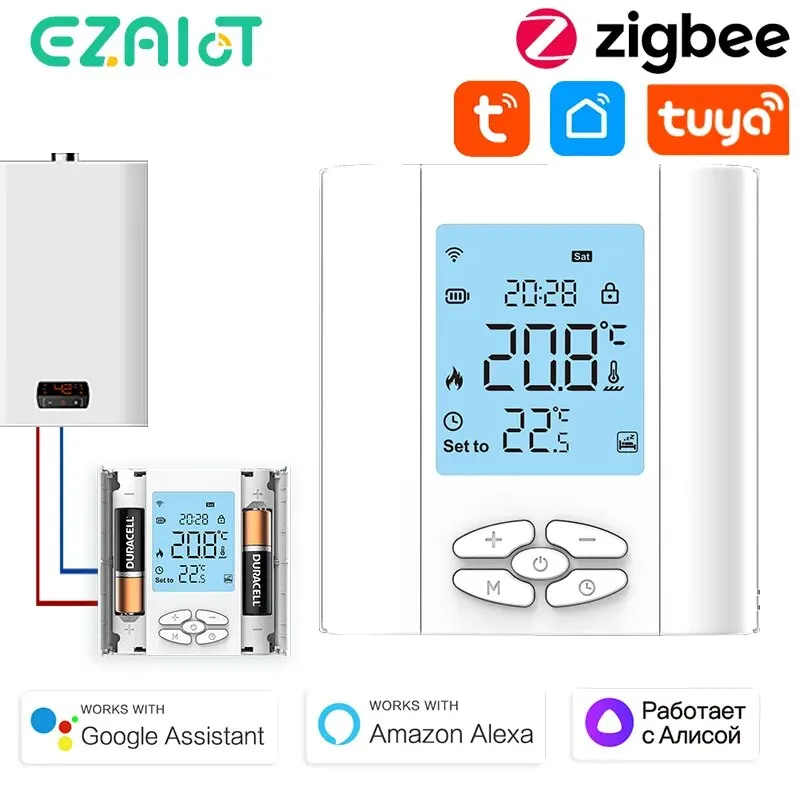 Tuya Zigbee Thermostat Smart Battery Powered Temperature Wireless Controller for Gas Boiler and Actuator Voice Alexa,Google Home