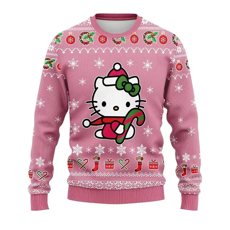 2026 Hello Kitty Series 3D Christmas Style Ugly Sweater Kids Adult Comfortable Round-neck Sweatshirt Family Matching Clothing