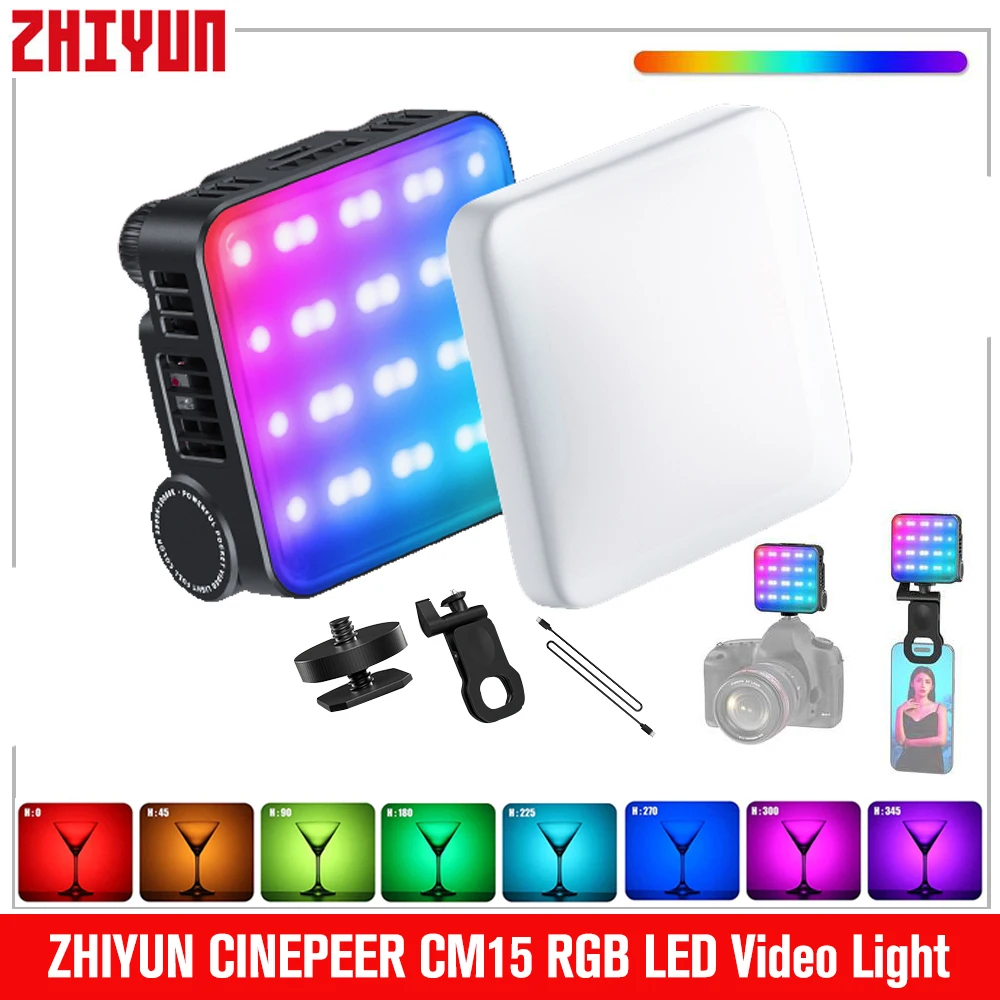 ZHIYUN CINEPEER CM15 15W Full Color RGB LED Video Light 2500K-10000K Mini Fill Pocket Light 2600mAh Camera Light 18 Dynamic Effe