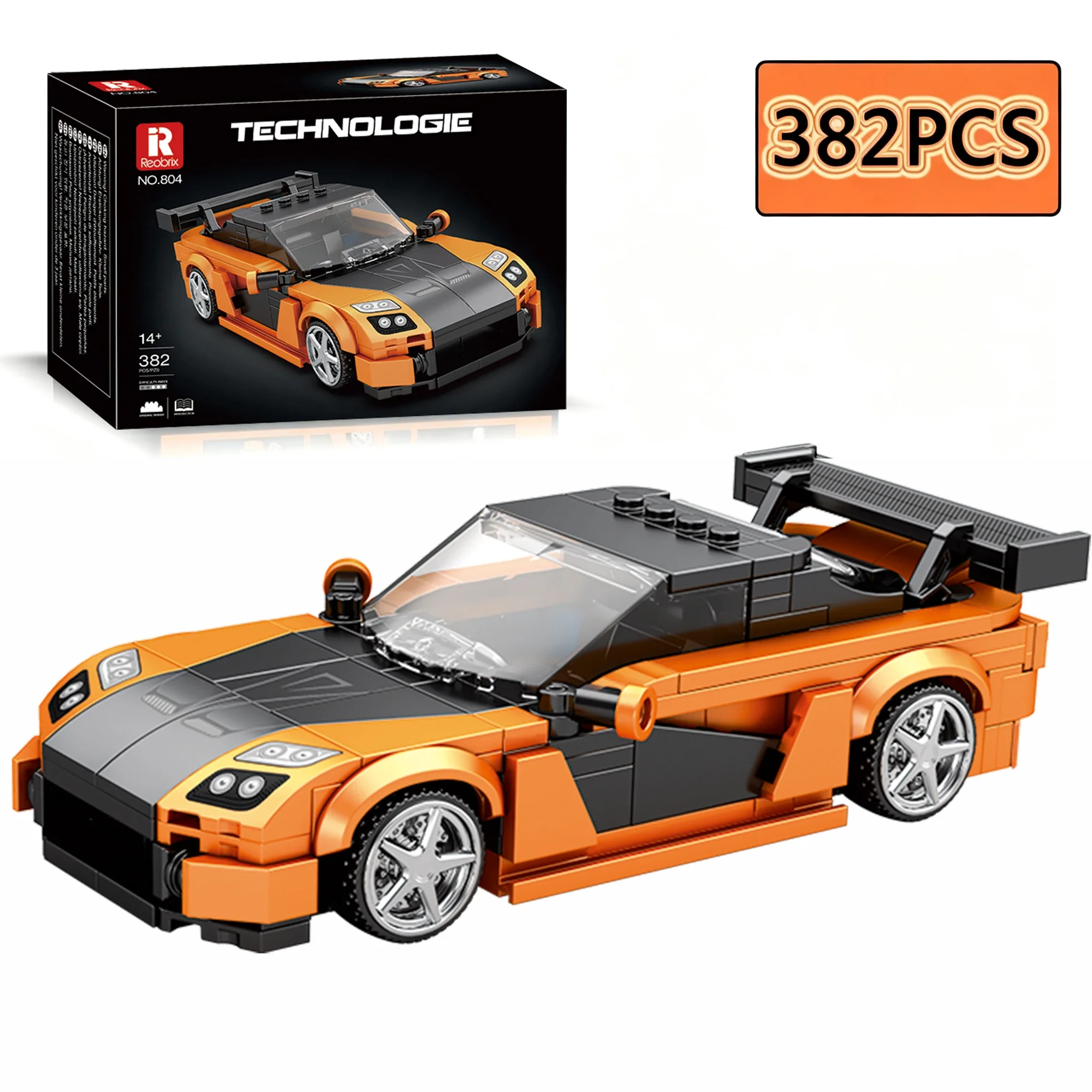 382PCS Orange Sports Car Building Block Creative City Vehicle Classic Car Model Bricks Desktop Display Puzzle Toys Holiday Gifts