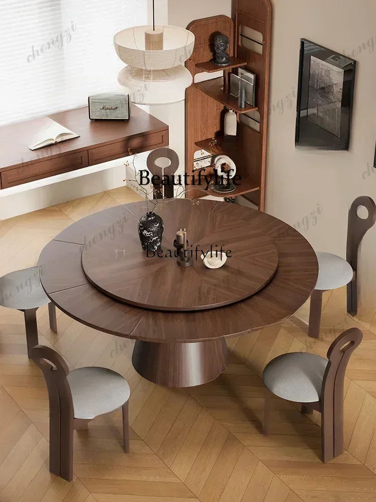 yj7 Deformation round Table Antique Style Solid Wood Rotating Retractable Dining Table French Retro FoldingLX