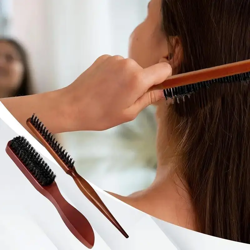 Wooden Boar Bristle Hair Brush Anti Frizz Anti Static Ergonomic Handle Perfect for Travel Carry Daily Hair Grooming