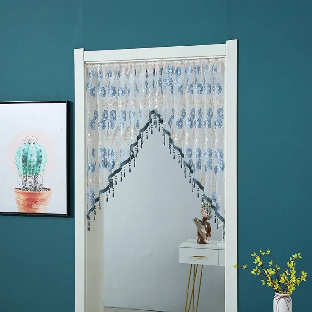 French Style Vintage Half Curtain Embroidery With Beaded Lace Triangle Curtains Elegant Romantic Kitchen Partition Tulle Window