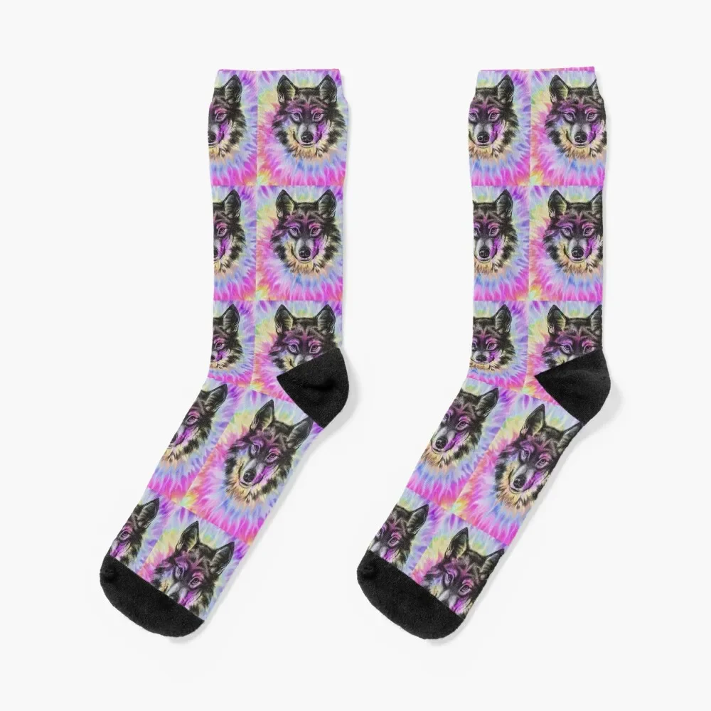 

Wolf Tie Dye Socks with print Sports Heating sock golf Socks For Women Men's
