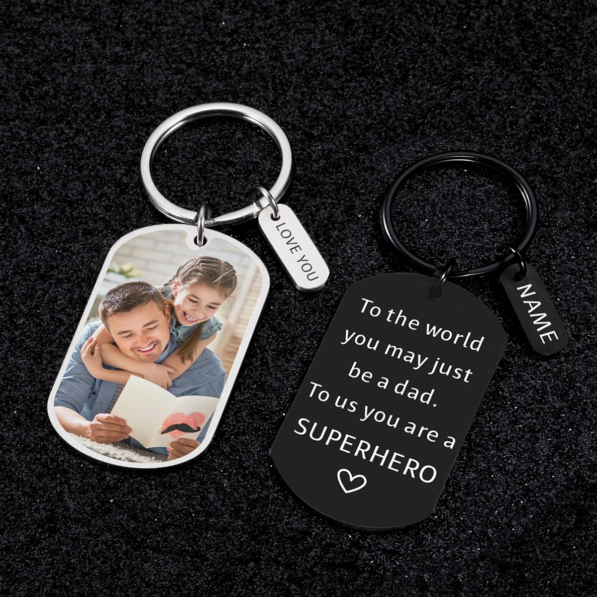 

Custom Keychain with Photo Name Superhero Daddy Keyring Car Key Accessories for New Father Stepfather Birthday Father's Day Gift