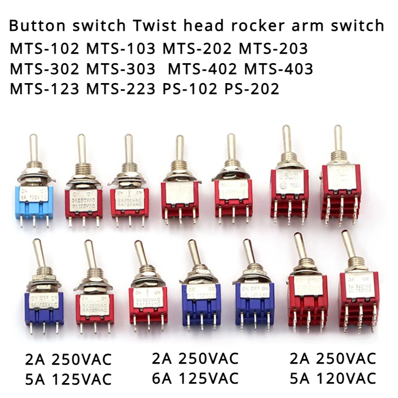 

1/5/10Pcs/lot MTS-102 103 MTS-202 203 Toggle Switch 6A 125VAC on on SPDT 6mm Mini Switch DPDT on off on Waterproof Cap