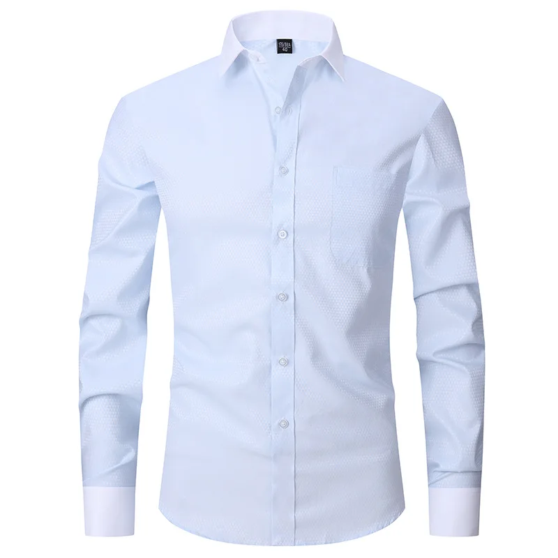 2024 New Men\'s Shirt White Classic French Cuff Long Sleeve Formal Business Buttons Male Dress Shirts Regular Fit Cufflinks Shirt