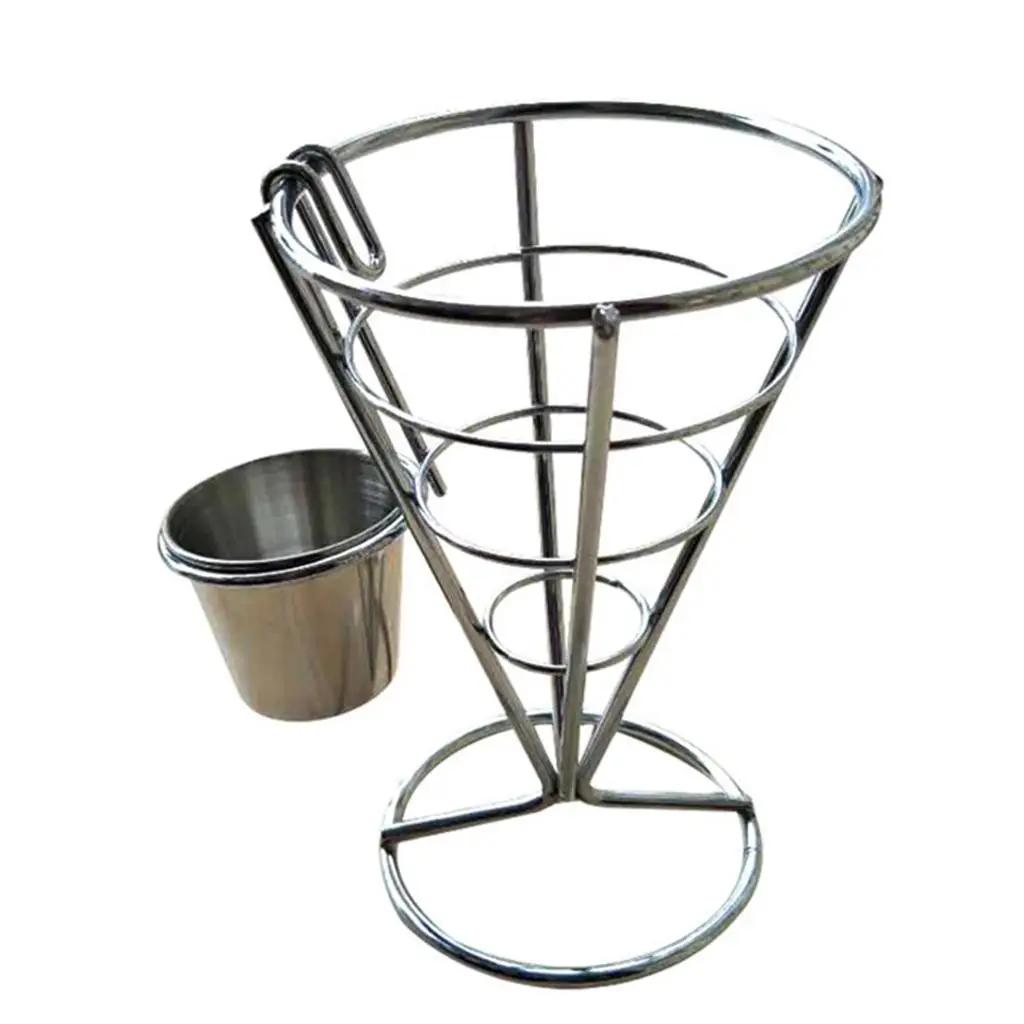 Metal Holder & Ketchup Saucing Fries Cone Basket Black, Great for Calamari, , Mozzarella Sticks, Fish sticks, , , etc