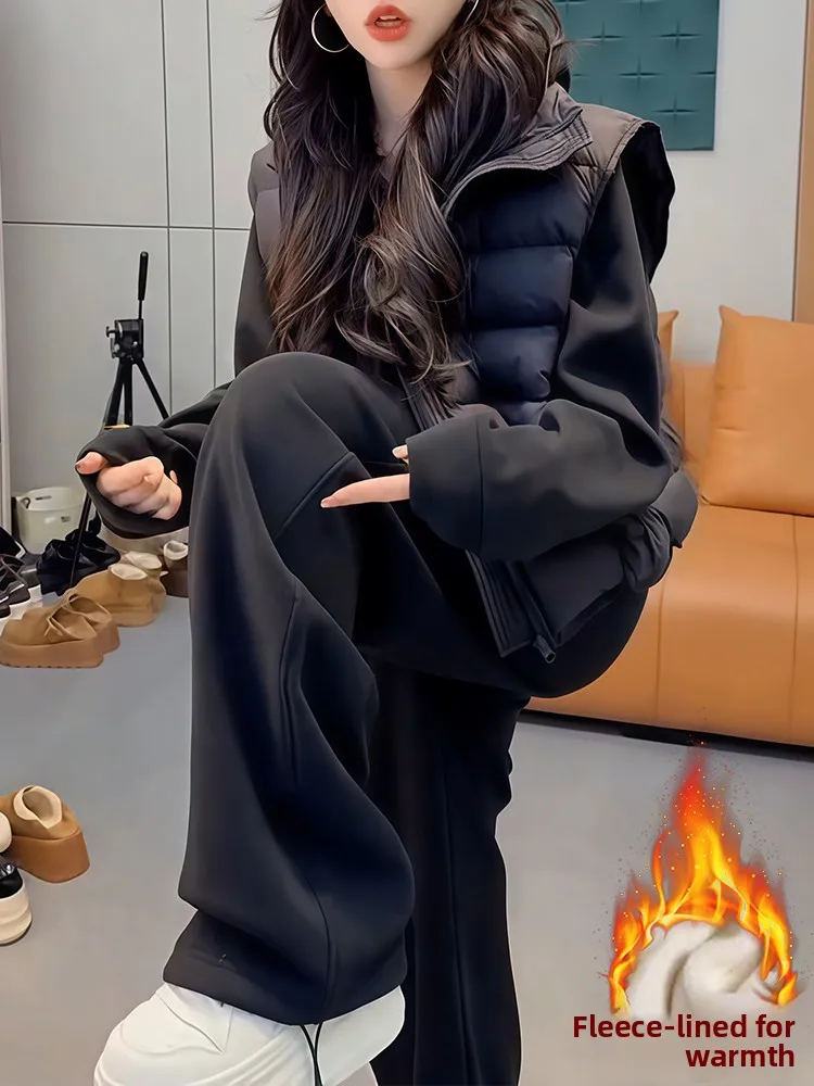 

Женский комплект: утепленная куртка на флисовой подкладке и широкие брюки из хлопка, спортивный повседневный зимний наряд, комплект из двух предметов