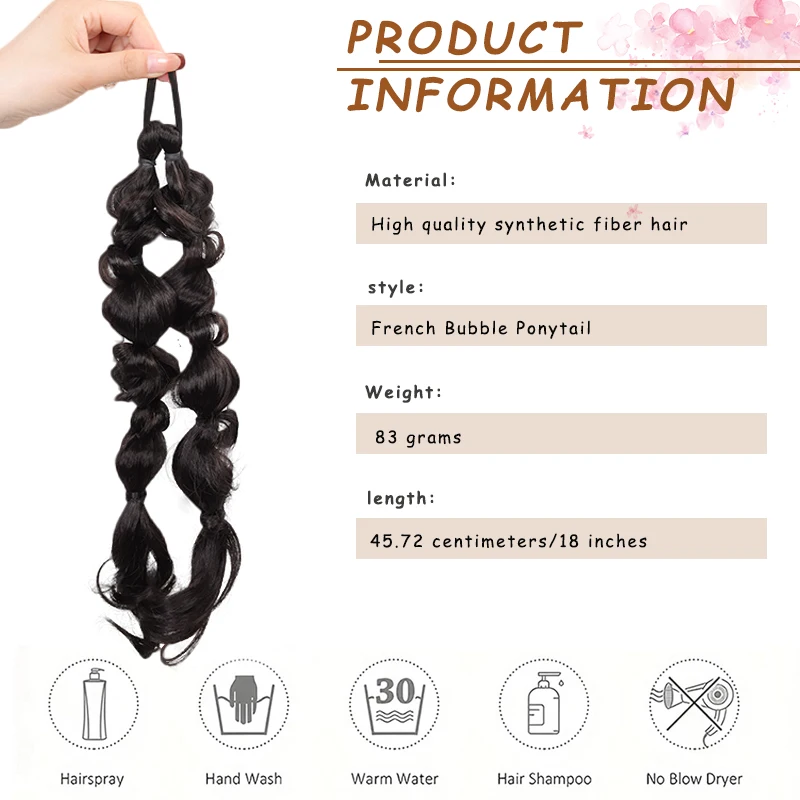 Synthetic French-Style Hand-Braided Bubble Braid Ponytail Synthetic Wig Long Braid Fluffy Wig Braid Suitable For Women's