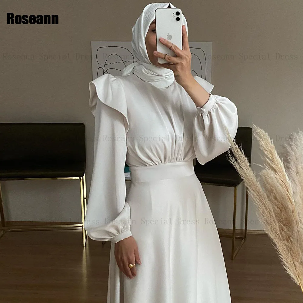 Muslim High Quality Ivory A-line Wedding Dresses Draped Pleat Belt Ruffle Brush Train Floor Length Bride Dress robe de mariée