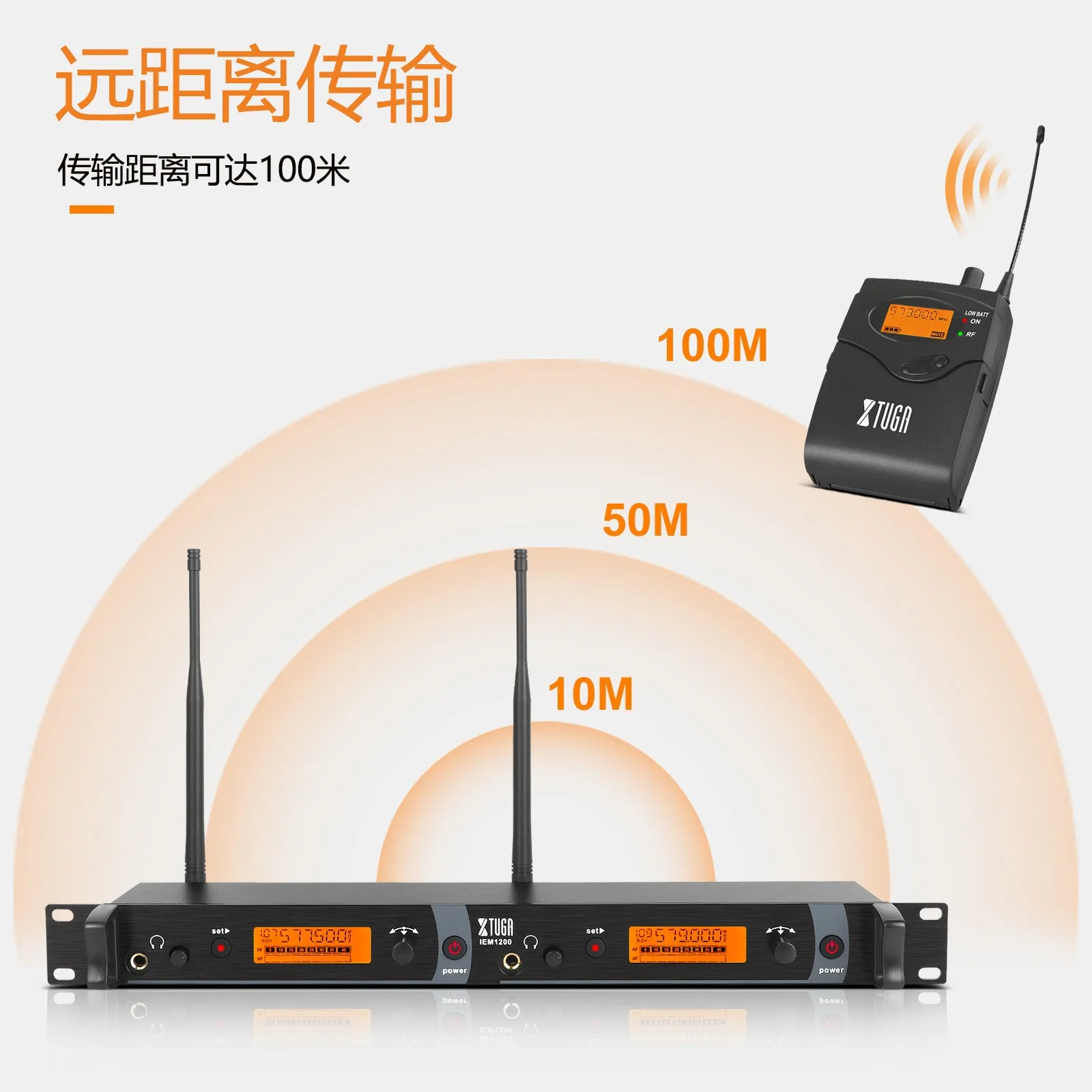 XTUGA Wireless Stage Monitors, In-Ear Monitors, Dual Channel Transmitter, Band Recording, Return, Drag Two UHF IEM1200